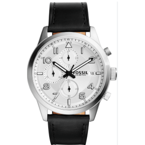 Uhrenarmband Fossil FS5136 Leder Schwarz 22mm